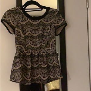 Black and nude lace peplum blouse